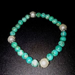African turquoise bracelet with pearls